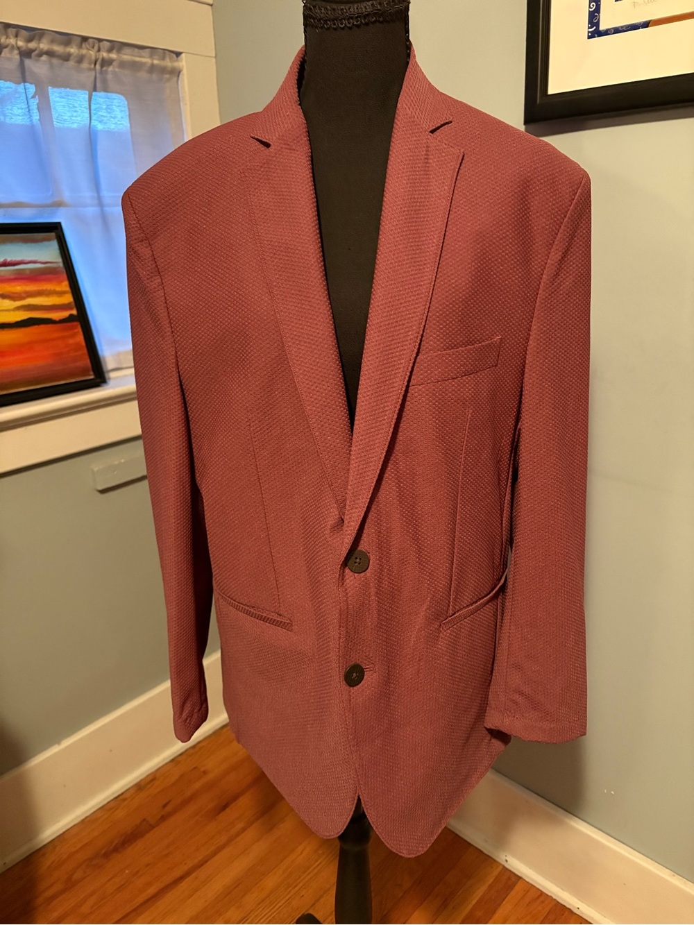 Twillory Air Performance Suit Mens 42S (30x30) Burgundy Technical Fabric